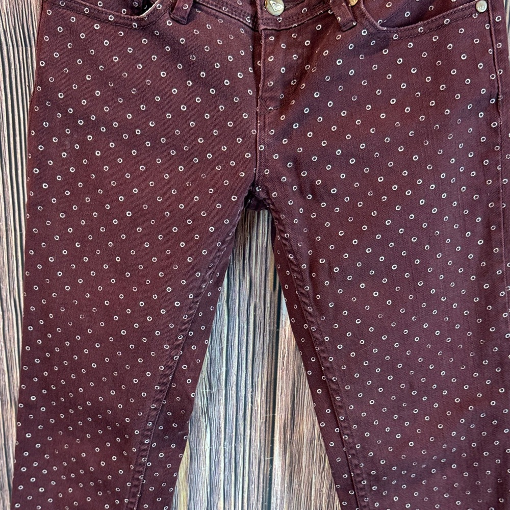 Roxy Maroon Polka Dot Skinny Jeans - Picture 5 of 9